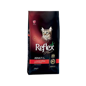 غذای خشک گربه بالغ با طعم بره و برنج رفلکس پلاس 15 کیلوگرم