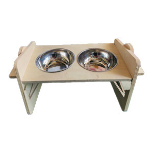 ظرف آب و غذای دو قلو سگ و گربه پایه‌ دار چوبی ماتیلدا پت سایز بزرگ